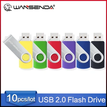 10Pcs/Daudz WANSENDA USB 2.0 Flash Diska Rotācijas Pendrive 4GB 8GB 16GB 32GB 64GB Thumbdrive 128GB 256 GB Key Memory Stick