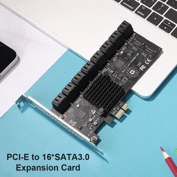 16 PCIE Portu Paplašināšanas Karti Kontrolieris PCIe SATA3.0 Adapteris 6Gbps Desktop PC