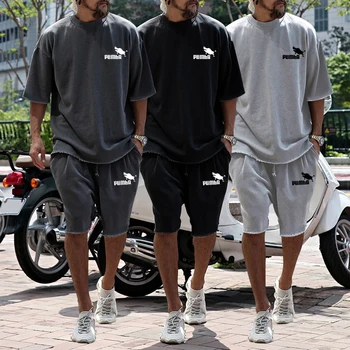 2023 Jaunu Vīriešu T-Krekls Premium noteikts Vasaras Sporta Gadījuma Kokvilnas Skriešanas Fitnesa Streetwear T-Kreklu Komplekts 2