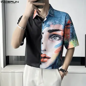 2023 Vīriešiem Kreklu apdruka Raibs Atloks ar Īsām Piedurknēm Vīriešu Modes Apģērbu korejiešu Stilā, Streetwear Ikdienas Krekli S-5XL INCERUN