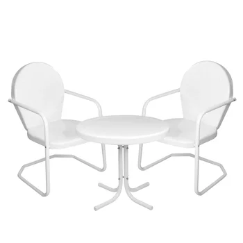 3-Retro Gabals Metāla Tulpe Krēsli un Sānu Galda Āra Komplekts Baltā krāsā
