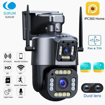 4MP Dual Objektīvs divu Ekrānu, WIFI, Fotokamera, Āra Drošības Aizsardzība IPC360 Mājas APP Ūdensizturīgs CCTV Kamera Nakts Redzamības Krāsa