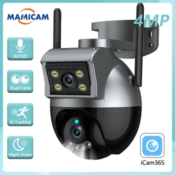 4MP HD Dual Objektīvs Wifi Kameru PTZ Āra Auto Izsekošana, CCTV Mājas Drošības Kameras Videonovērošanas Krāsu Nakts Redzamības icam365