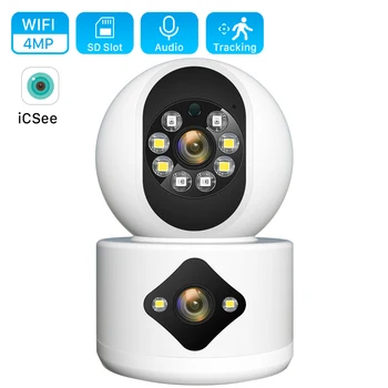 4MP WiFi Kamera Dual Screen Dual Objektīvs Baby Monitor Ai Cilvēka Atklāšanas Iekštelpu Mājas Drošības CCTV Video Novērošanas