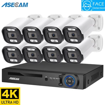 8MP 4K Drošības Kamera, Sejas Noteikšanas Sistēma, Audio POE VRR Komplekts CCTV Krāsu Nakts Redzamības Āra Home Video Novērošanas