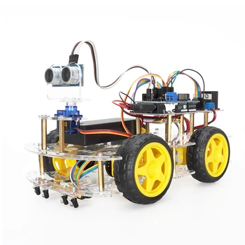 CILMES DIY 4WD Gudrs Robots Automašīnas C/C++ Programmēšanas Komplekts 4WD Robotikas Komplekts 4-Way Izsekošanas Līnijas Šķēršļu Izvairīšanās Robots Komplekts ArduIDE