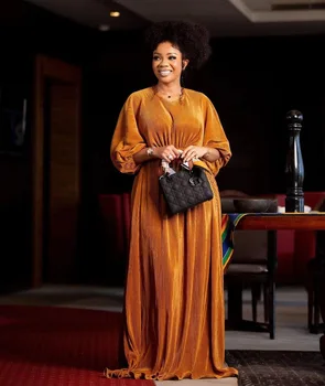 Elegantas Plisētās Augsta Vidukļa Ilgi Puse Vakara Kleitas 2023 Pavasara Vasaras Jaunā Modes Āfrikas Sievietēm Tīrtoņa Krāsu Luksusa Kleita Drēbes