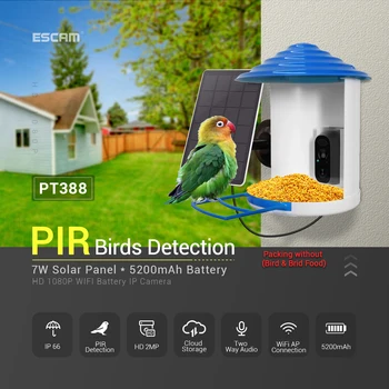 ESCAM PT388 Putnu Pakārtotā IP Kameras 1080P Saules iCam365APP AI Atzīšanu Putnu Sugas Pakārtotā Auto Sagūstīt Putnu Vērošana Kamera