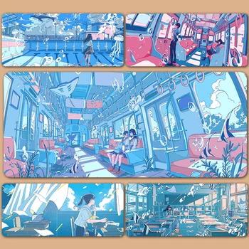 Fantāzija Ilustrācija Zēni Meitene Vaļu Ainavu Tramvaja Ocean World XXL Lielu peles paliktnis Klaviatūra Pad Mouse Pad