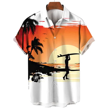 Havajiešu Sērfošanas Krekls Vīriešiem 2023 Jaunu Vīriešu Īsām Piedurknēm Krekli Modes Beach Brīvdienu Vīriešu Apģērba Apkakles Pogas Augšējā Blūze