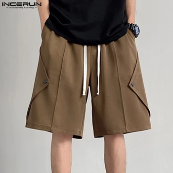 INCERUN Vīriešu Bikses Aukliņu Zaudēt Joggers tīrtoņa Krāsu Plaša Kāju Šorti Streetwear korejiešu Stilā, Vasaras 2023 Gadījuma Vīriešu Dibeni