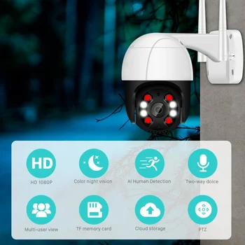 Jaunu 1080P PTZ Wifi IP Kamera Outdoor 4X Digital Zoom AI Cilvēka Atklāt Bezvadu Kamera H. 265 P2P Audio 2MP Drošības CCTV Kameras