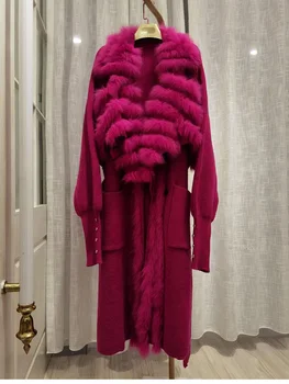 Jaunu 2022 augstās modes Sieviešu Nekustamā Fox Kažokādas mēteļi virsdrēbes Modes stilīgs dabas fox kažokādas Pončo vilnas Mētelis virsdrēbes JD31