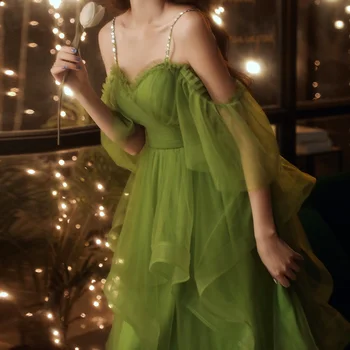 Jaunu Salds Elegants Zaļā Kleita Sievietēm Skrejceļa Savirmot Midcalf Dāma Princese Greznu Banketu Noble Bumbu Kleita Kleita 2023 Jaunās Modes