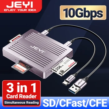 JEYI USB3.2 10Gbps SD/CFast/CFE 3 in 1 Karšu Lasītājs, Lasīt CFexpress B Tipa atmiņas Kartes / CFast atmiņas Kartes un SD 7 / SD atmiņas Kartes Vienlaicīgi