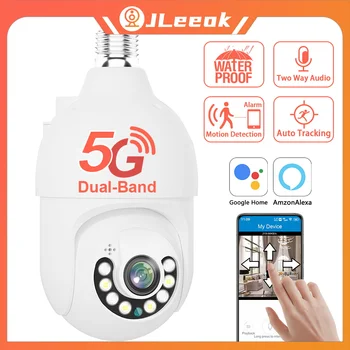 JLeeok 5MP 5G E27 Spuldzes PTZ WiFi IP Kameras Telpās Google Home Alexa Wifi Kameru, Auto Izsekošana, Drošības Novērošanas Kameras