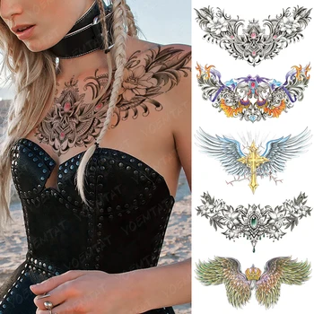 Krāsains Henna Ziedu Lielas Krūtis Tetovējums Uz Sievietes Sexy Ūdensnecaurlaidīgus Pagaidu Tetovējums, Uzlīmes, Vidukļa Mākslas Dizainu Vīriešu Viltus Tetovējumiem
