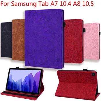 Mandala Ziedu Stils Case For Samsung Galaxy Tab A7 10.4 A8 10.5 PU Ādas TPU Triecienizturīgs Stāvēt Pildspalvu Turētājs Kartes Slota Vāciņu Ādas