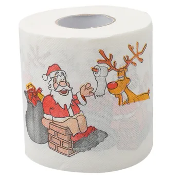 Mīksts Tualetes Papīrs Priecīgus Ziemassvētkus Santa Claus Koku Iespiests Krāsains Vannas, Tualetes Papīrs, Mājas Piederumi Dekori Audu 1 Rullis