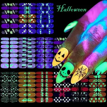 Nagu Art Gaismas Halloween Pāri Uzlīme DIY Nail Art Halloween Uzlīmes Nail Art Gaismas Nagu Uzlīmes