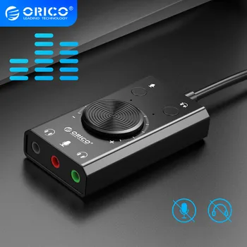 ORICO Ārējo USB Skaņas Karti, Stereo Mic un Skaļruni, Austiņas Audio Jack 3.5 mm, Kabeļa Adapteris Izslēgšanas Slēdzis, Skaļuma Regulēšana Bez Diska