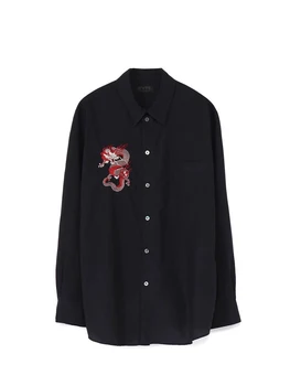 Pūķa izšuvumu krekli Unisex krekls lielgabarīta yohji yamamotos homme melns krekls Owens topi par vīrieti krekli un blūzes