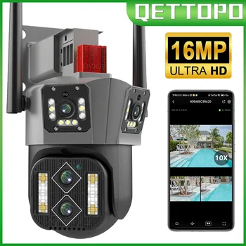 Qettopo 8K 16MP Četras Objektīvs WIFI PTZ Kameras 4K Trīs kādi. AI Cilvēka Auto Izsekošana, Drošības Novērošanas Kameras CCTV