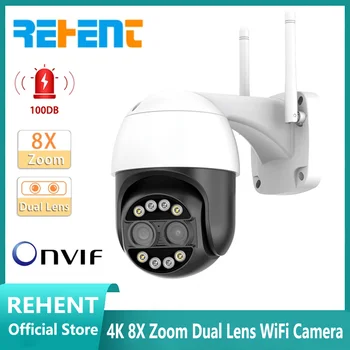 Rehent 4K ONVIF WiFi IP Kamera Dual Objektīvs PTZ Camara 8X Tālummaiņas Āra Videonovērošanas Kameras Alexa AI Atklāšanas IP66 CCTV Cam