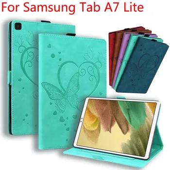 Tauriņš Patīk Stils Case For Samsung Galaxy Tab A7 Lite PU Ādas TPU Triecienizturīgs Stāvēt Pildspalvu Turētājs Kartes Slota Vāciņu Ādas