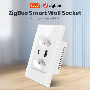 Tuya ZigBee Smart Ligzda Brazīlija Sienas Kontaktligzdu TypeC/USB Individuāli Kontroles tālvadība Caur Alexa, Google Home Smart Home