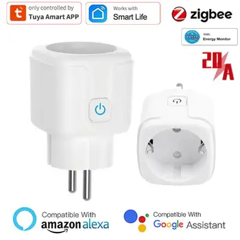 Tuya ZigBee Smart Plug 20A ES Plug Smart Home Smart Dzīves Tālvadības pulti, Alexa, Google Home Alise ar Elektroenerģijas Statistika