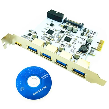 USB 3.1 C Tipa PCIe Paplašināšanas Karti PCI-e 1 C Tipa + 4 Tips 3.0 USB Adapteri PCI Express Stāvvadu Karti ar USB 19pin Savienotājs
