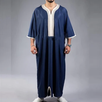 Vīrieši Musulmaņu Tērpu Tuvajos Austrumos Jubba Thobe Raibs Musulmaņu Apģērbu, Saūda Arābu Thobe Jubba Vidū-Garām Piedurknēm Islāma Kaftan