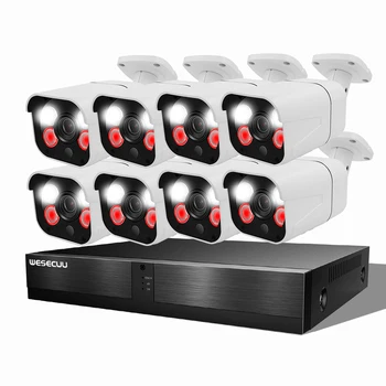 WESECUU 5MP AI cilvēka atklāšanas 8CH CCTV POE VRR komplekts āra nakts redzamības 8 kanālu video novērošanas drošības poe kameras sistēma