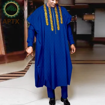 Āfrikas Abaya Vīriešiem Tradicionālo Apģērbu 3PCS Bazin Riche Dashiki Apģērbs, Krekls, Bikses Drēbes, Uzstādīt Oficiālu Valkāt Kāzu A2316038